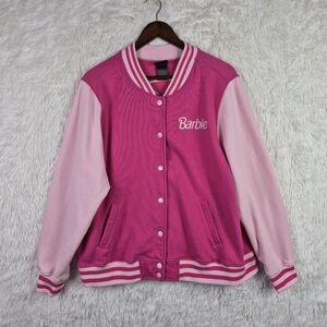 Barbie Pink Womens L Varsity Jacket Spell Out Embroidered Retro Hot Topic